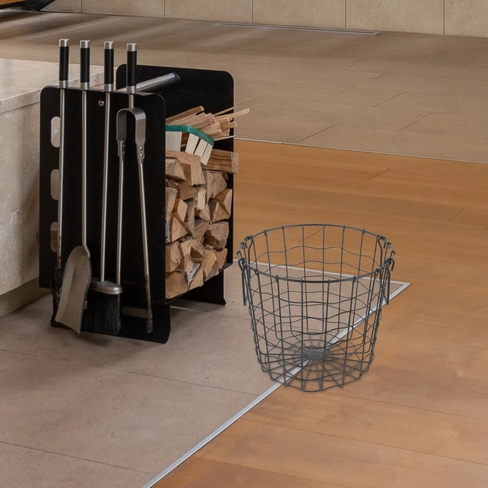 Heavy Duty Foldable Firewood Basket with Handle – Large Capacity Iron Wood Carrier for Fireplace, Camping & Outdoor Storage