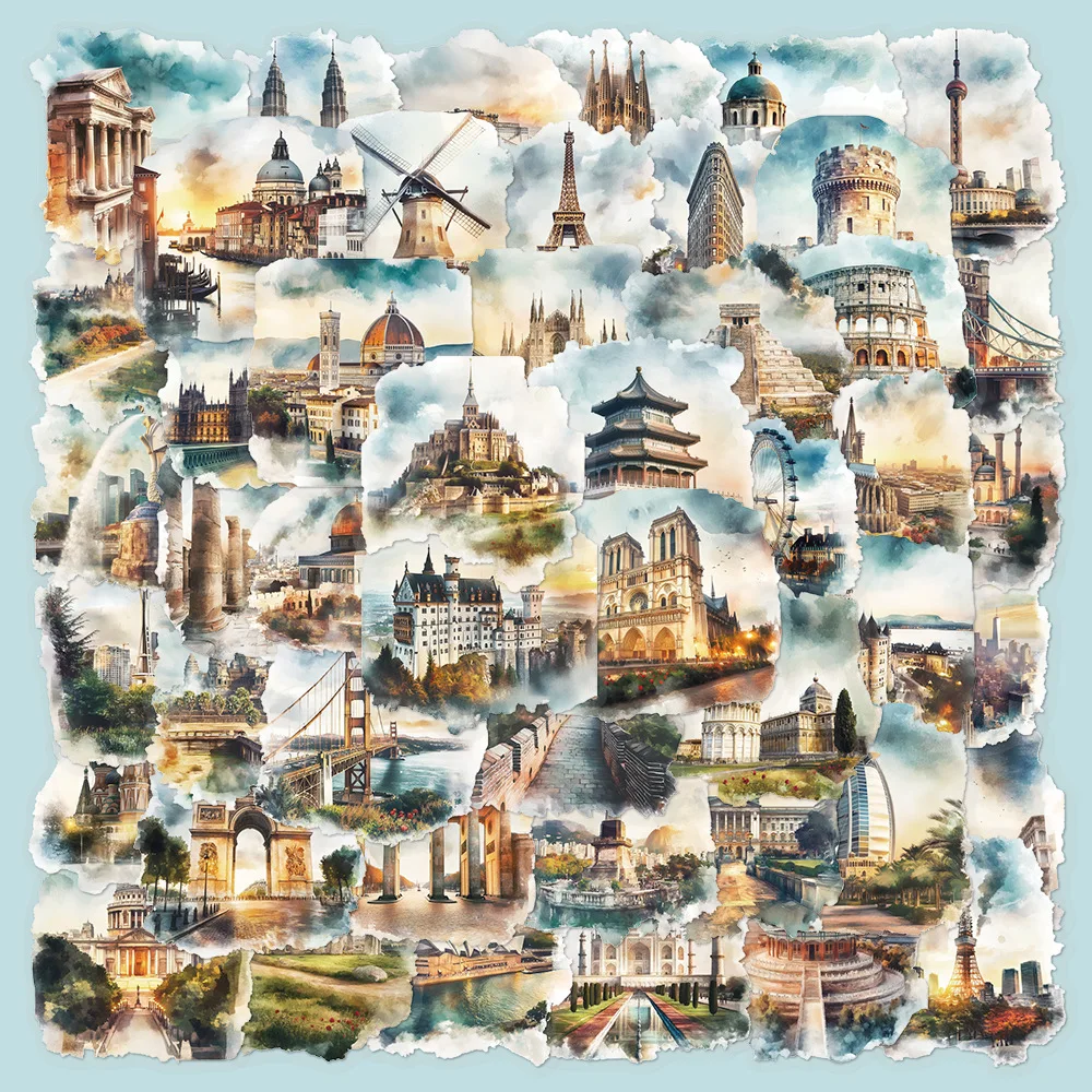 10/30/50PCS World Scenic Architecture Stickers Transparent DIY Kids Toys Travel Decals Laptop Phone Guitar Car Bike Decoration