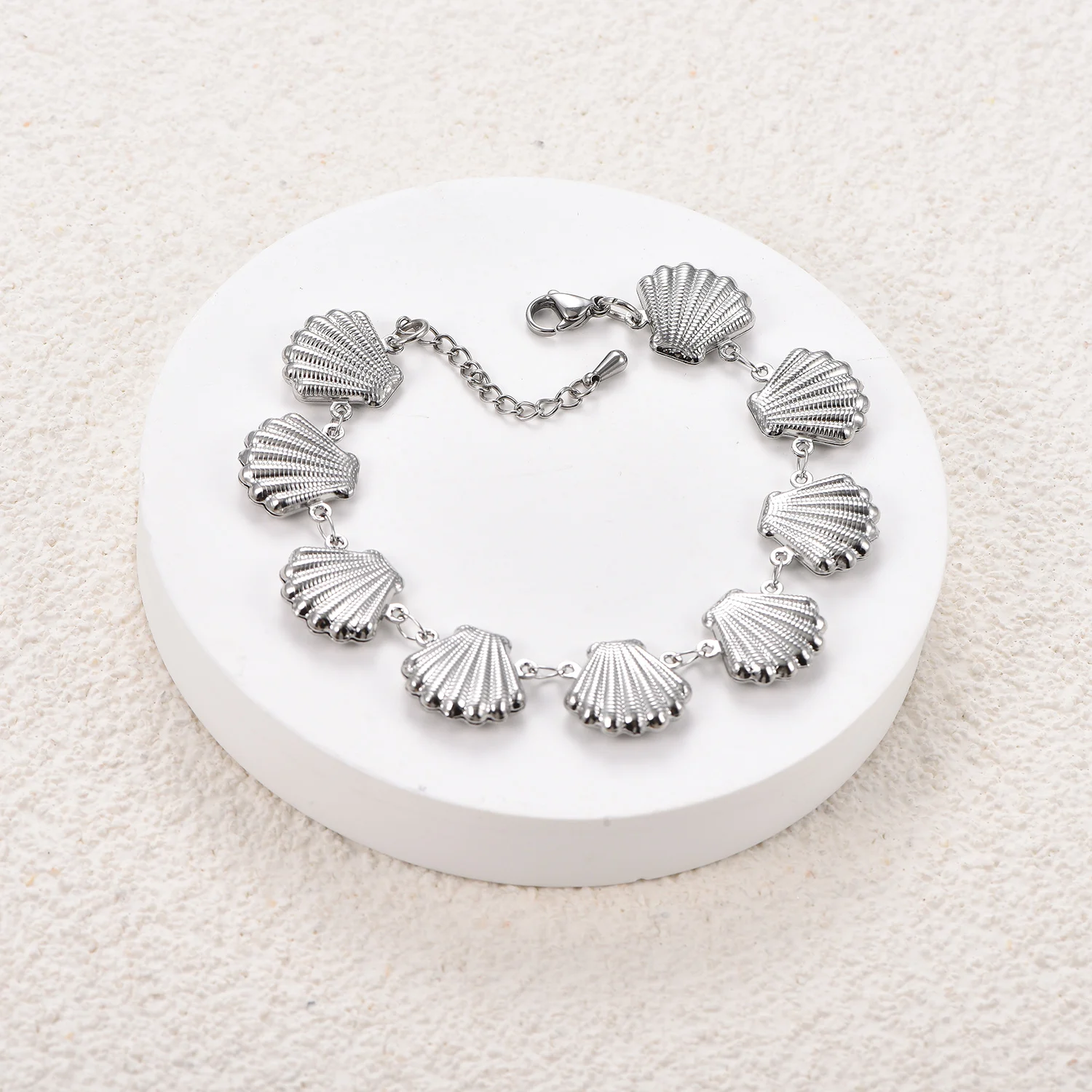 Sommer-Muschelkette Edelstahl-Muschelarmbänder Geflochtenes Rokoko-Design Fußkettchen Hochwertiger Handgefertigter Anlaufschmuck, der nicht anläuft – Detail 4