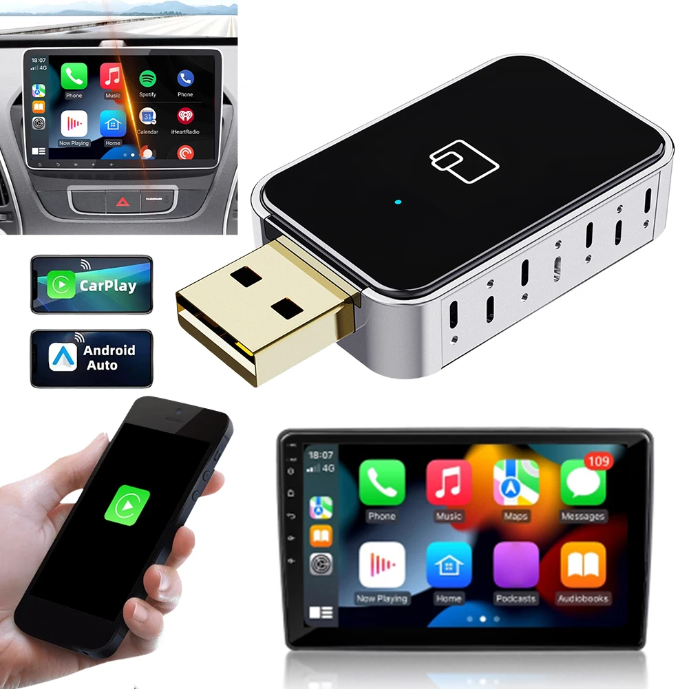 Wired to Wireless CarPlay Adapter for OEM Car Stereo with USB Plug and Play Smart Link Phone Automatic Connection to CarPlay