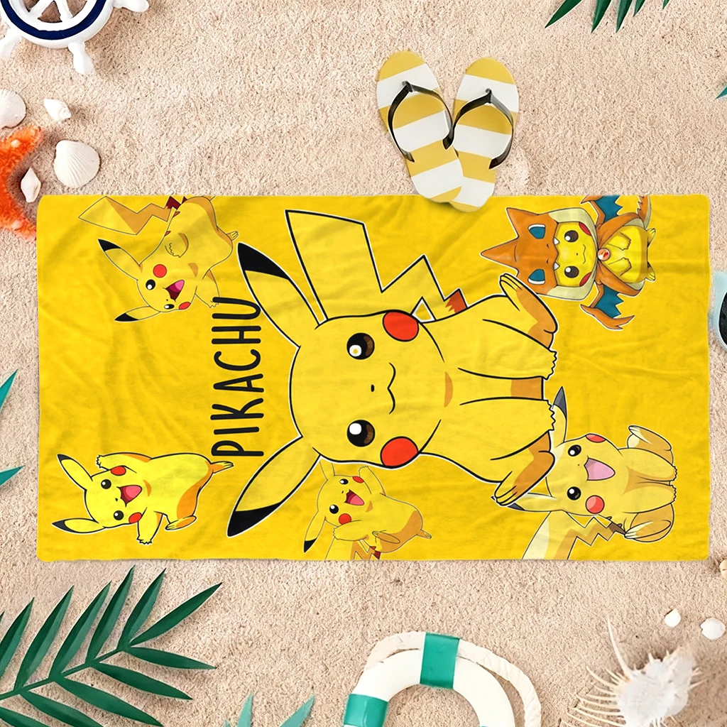 Sitting Posture Pikachu Pokemon Spirit Beach Towel Large Quick-drying Towel Suitable for Seaside Pool Sport Gym Yoga Home Towel
