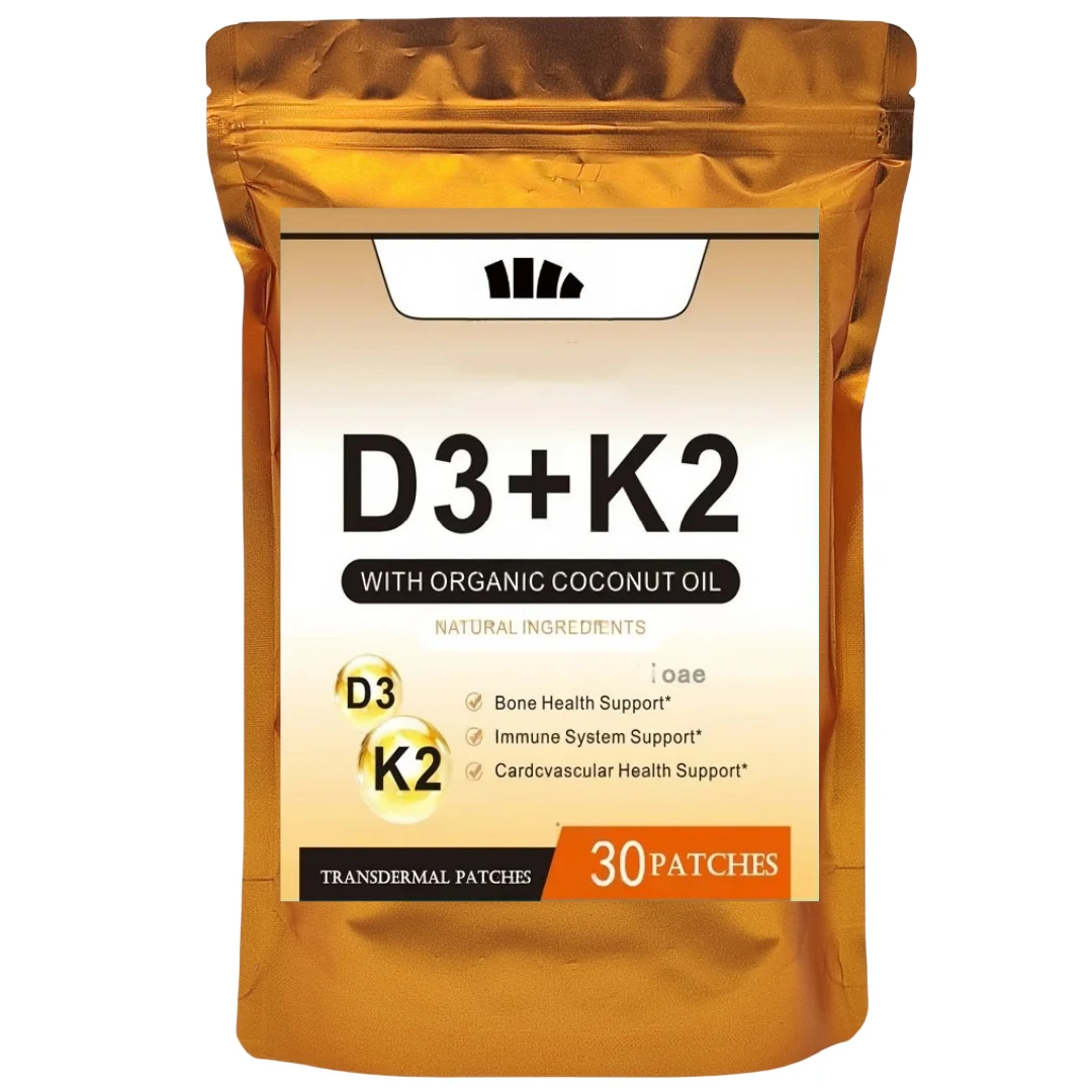 30 Patches Vitamin K2 + D3 Transdermal Patches, Contains Vitamin D & K Complex Premium Biotin & Folic Acid