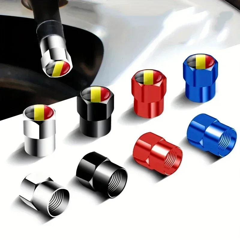 4PCS Belgium Flag Car Wheel Tire Valve Caps Tyre Stem For Mitsubishi Lancer Outlander Pajero L200 ASX Eclipse Ralliart Starion