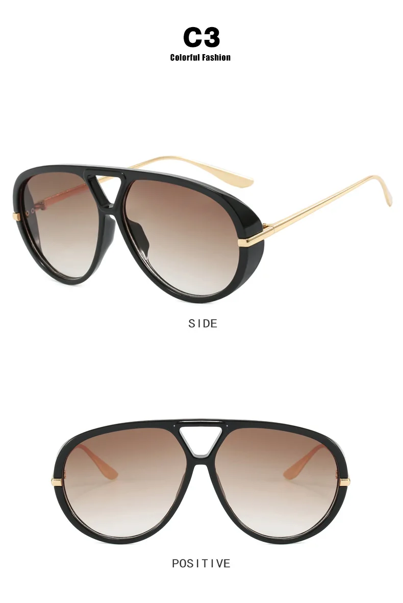 Übergroße ovale Punk-Piloten-Sonnenbrille für Damen – Luxusmarke 2026, Vintage-Metallrahmen, UV400-Schutz – Detail 10