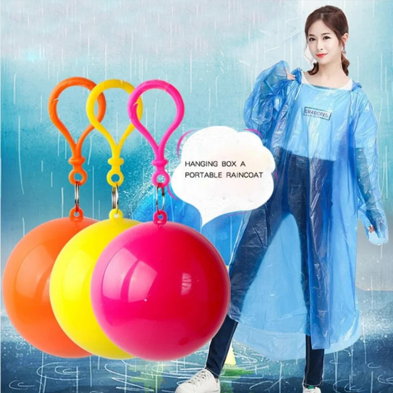 Portable Raincoat Ball Emergency Poncho Unisex Adults Emergency Waterproof Raincoats Ball with Keychain Raincoats Disposable