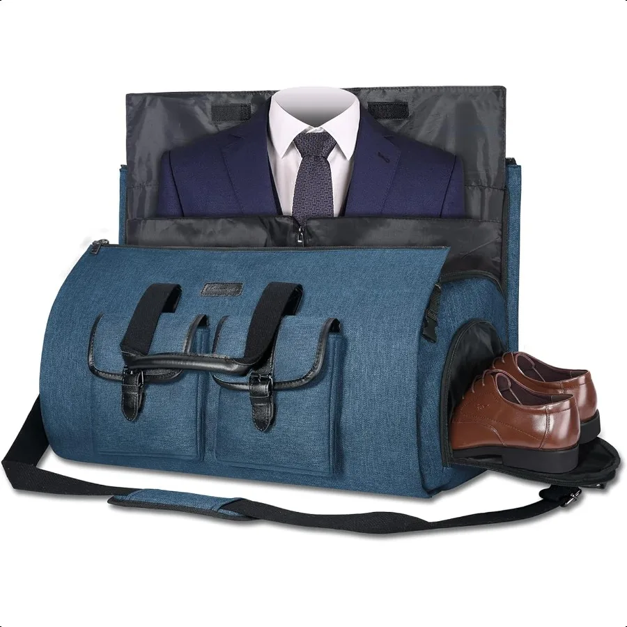 

Bella CarryOn Garment Bag Large Duffel Bag for Travel Weekend Flight with Shoes and Clothes in Blue
