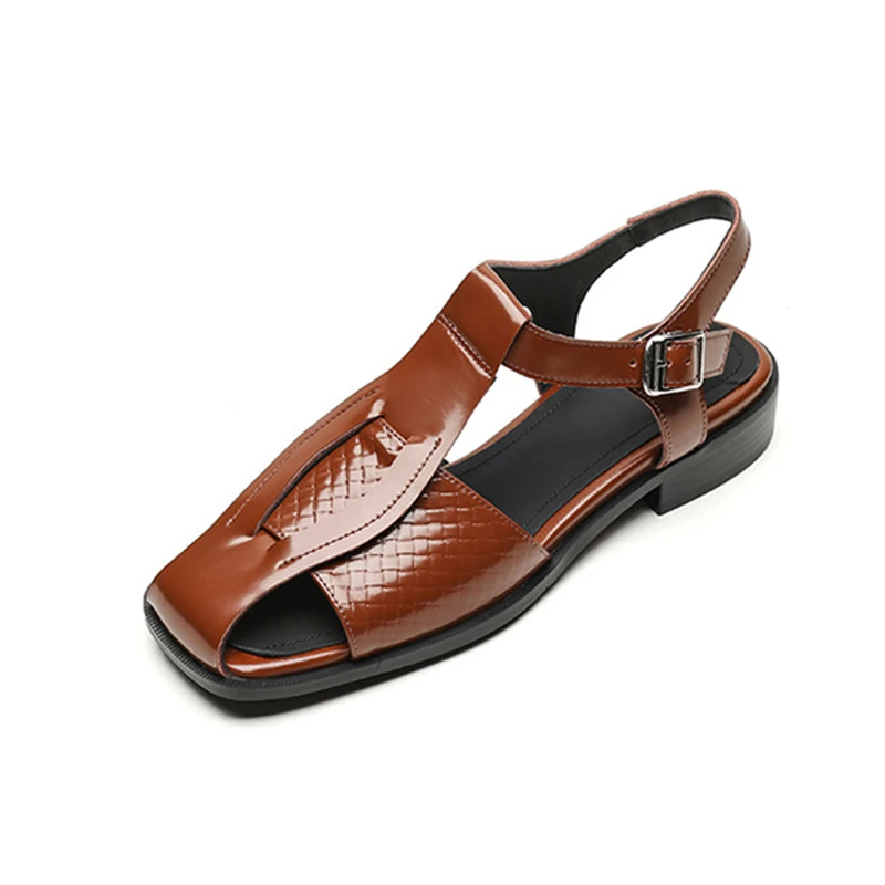 

Women's Leisure Sandals Summer New Serpentine Upper Design Square Head Sandals Genuine Leather Material Fashion Ladies Shoes