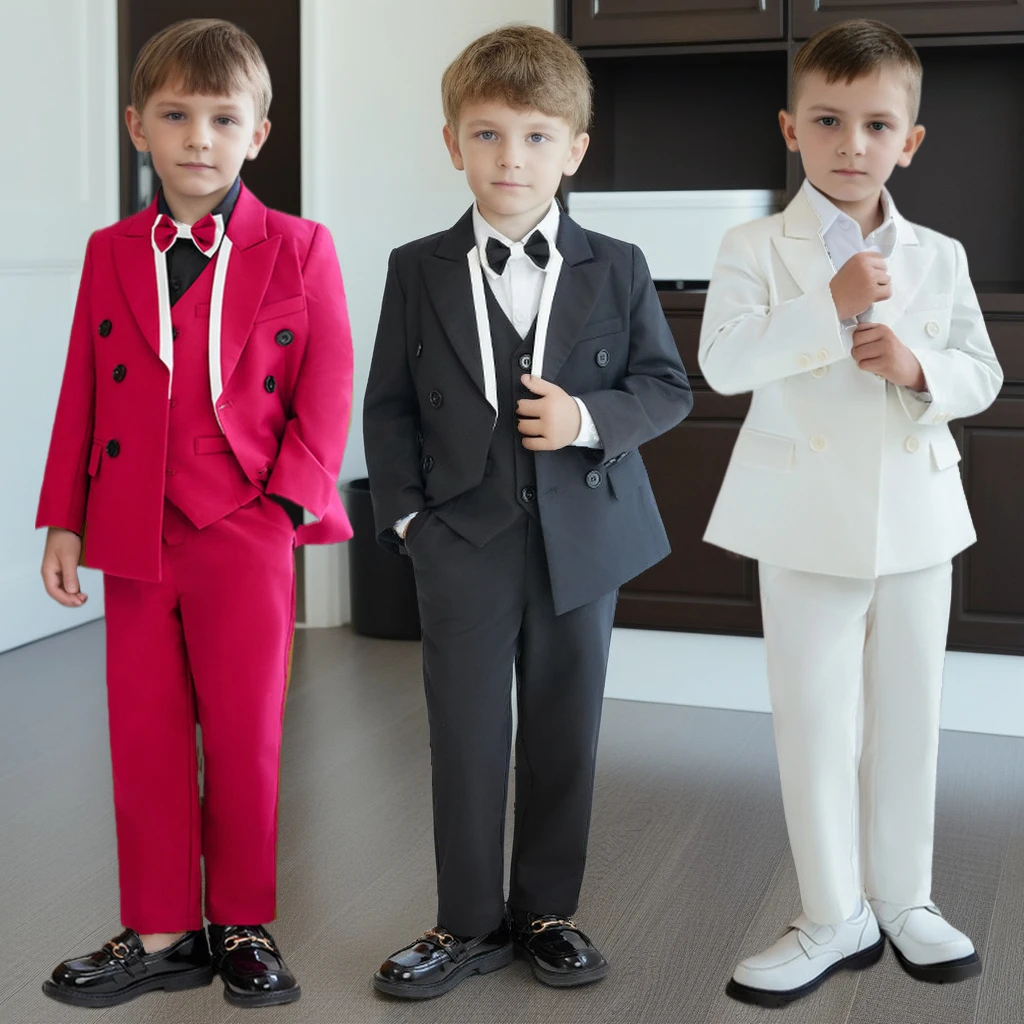 

Boys Suit Set Classic Double-breasted Buttons Flower Boy Wedding Birthday Party Tuxedo Autumn Kids Piano Recital Formal Outfits