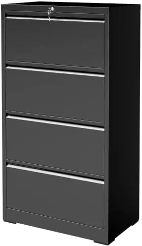 4 Drawer Lateral File Cabinet with Lock, Heavy-Duty Metal Filing Cabinet for Home Office, Hanging File Organizer for