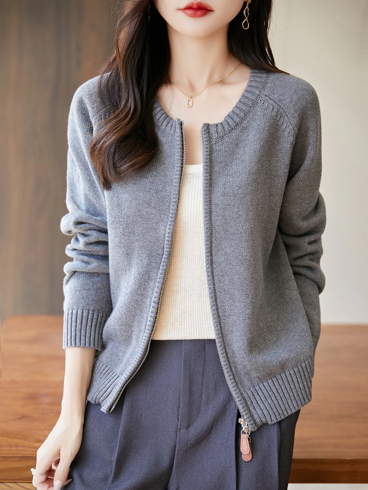 Thiened Pure Cotton Knitted Miu Series Cardigan feminino Or Outerwear Suéter com zíper duplo Trendy Top Quali Soft Long...
