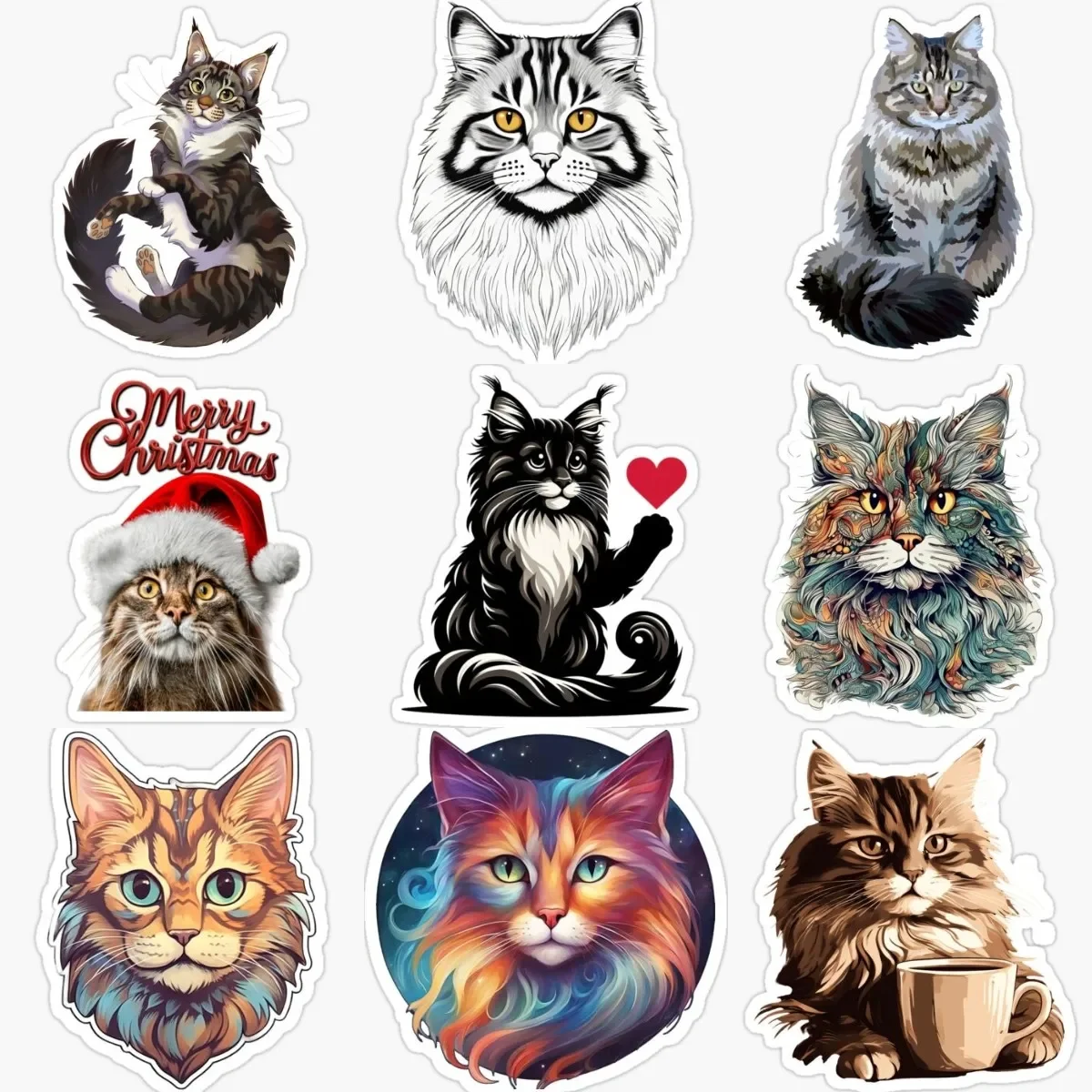 

Cute Pets Maine Coon Cat Creative PVC Stickers for Decorate Car Van Fridge Window Helmet Bicycle Helmet Bumper Decal