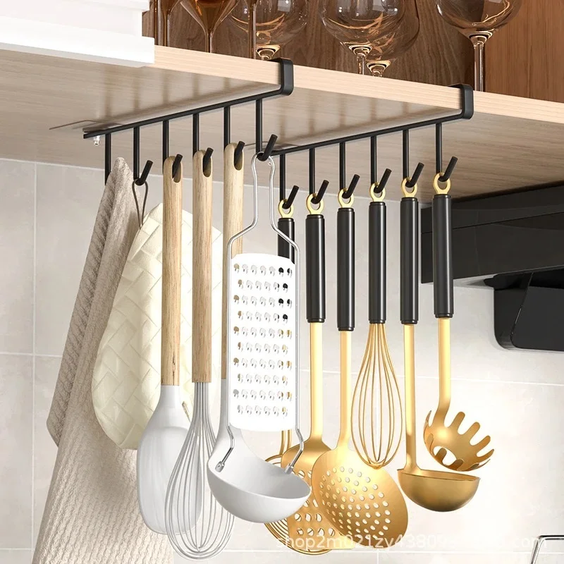 Iron Cabinet Six-piece Storage Hanger Multi-row Wardrobe Kitchen Punch-free Traceless Hook Gancho Sin Rastro Para Gabinete De