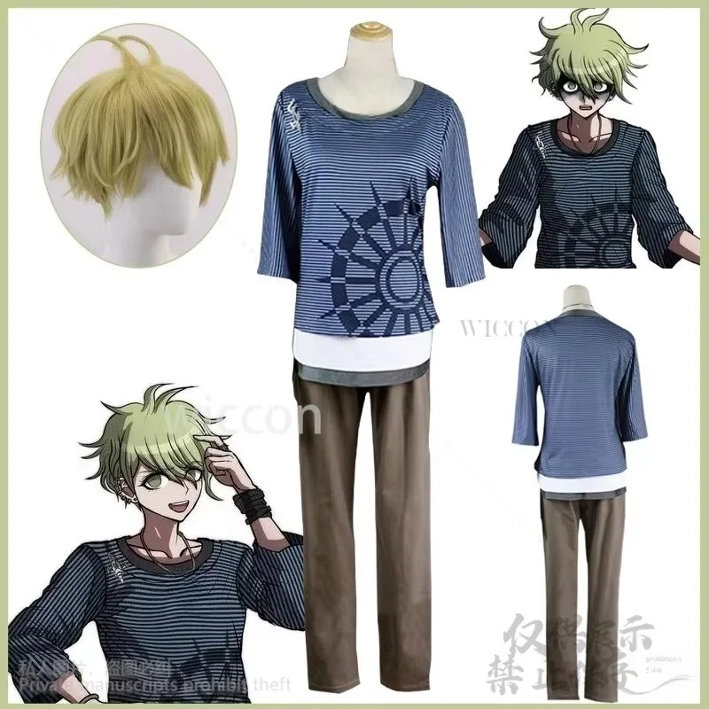 

Anime Game Danganronpaaa V3 Cosplay Rantaro Amami Costume Blue Striped Top Brown Pants Halloween Christmas Party Streetwear