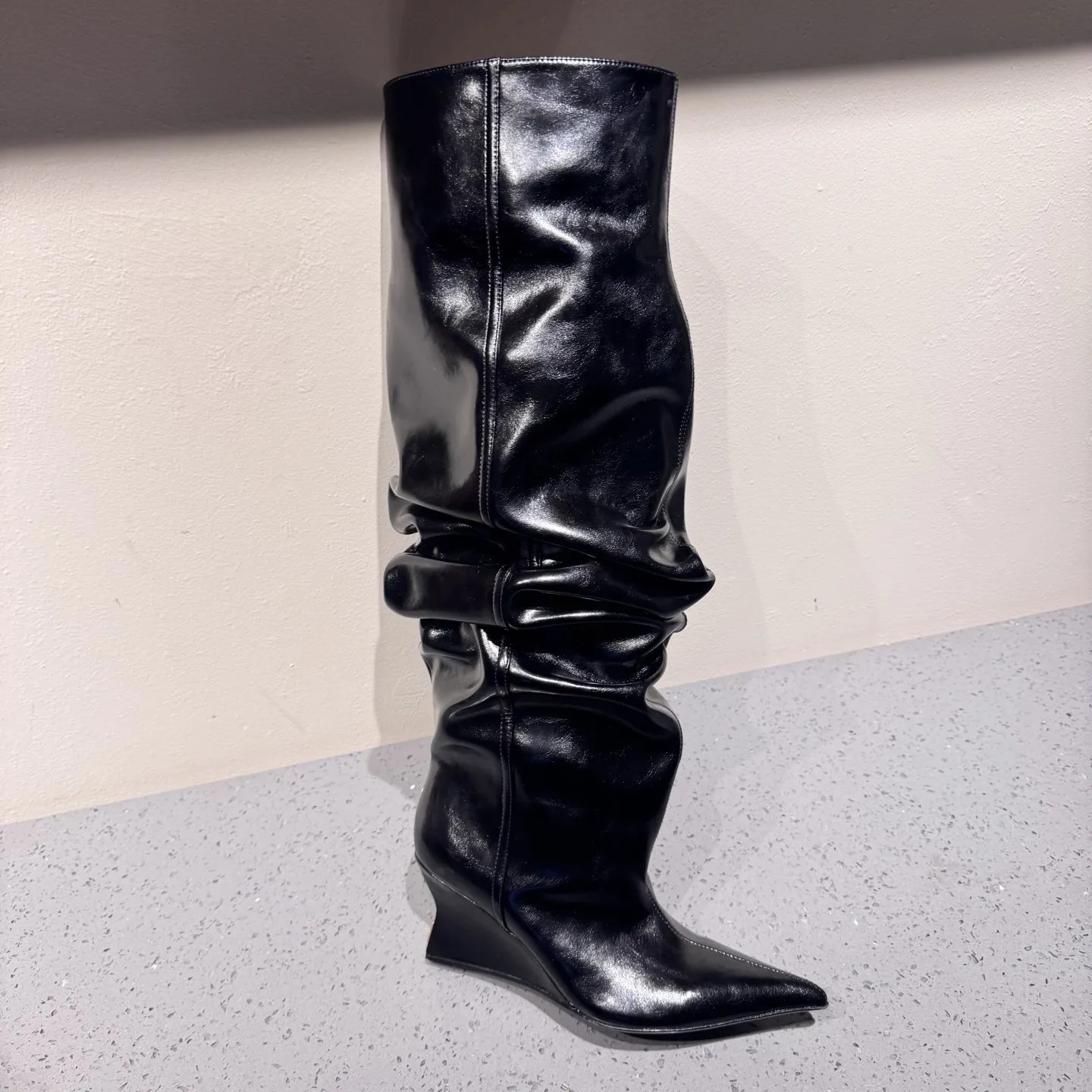 

women's pointed toe high heel knee high boots leather upper sheepskin insole leather outsole fashion style daily wea