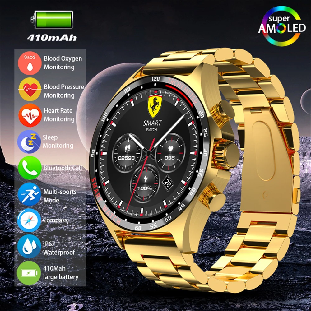 Hotsale Silver Gold Stainless Steel Color Smart Watch 1.58 Inch Bt Call Nfc Wireless Charging Smartwatch