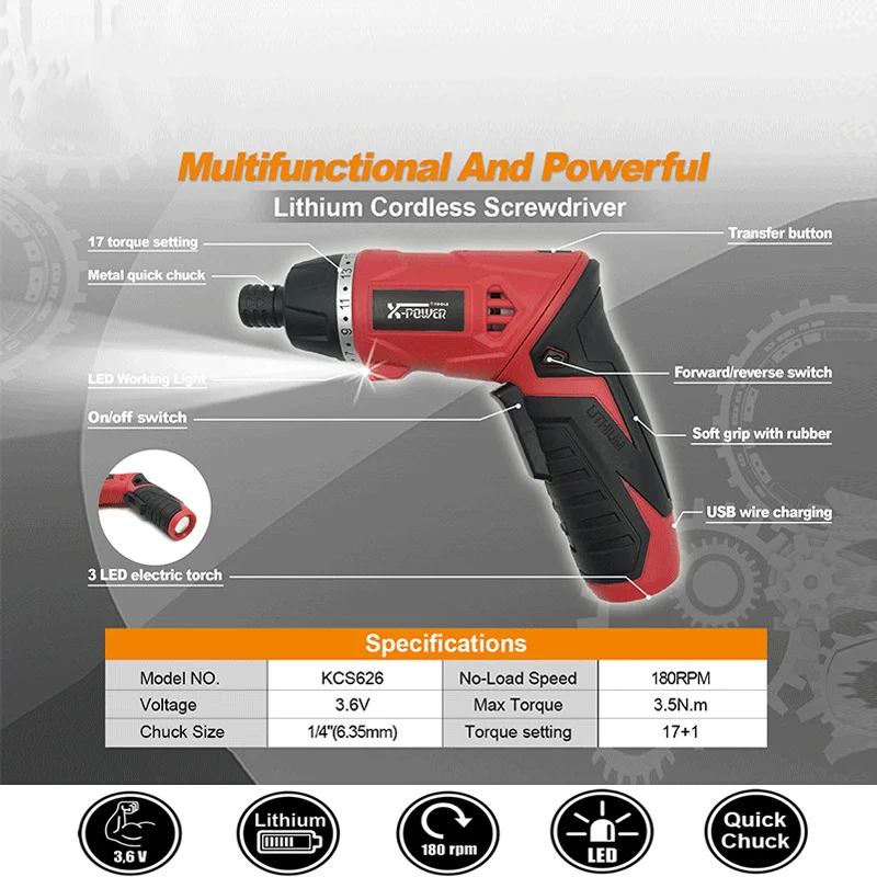 Destornillador eléctrico inalámbrico para el hogar, minidestornillador de 3,6 V con batería recargable, mango giratorio, antorcha LED, bricolaje