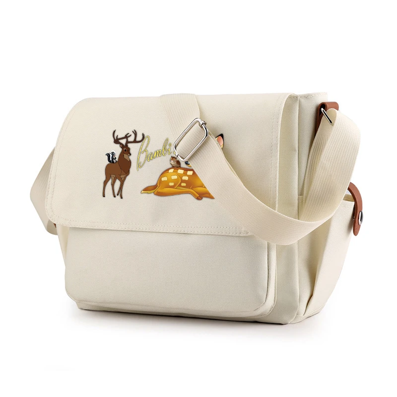 Bambi Casual Messenger Bag School Shoulder Bag For Students Children Teenager Vintage Canvas Crossbody Bag