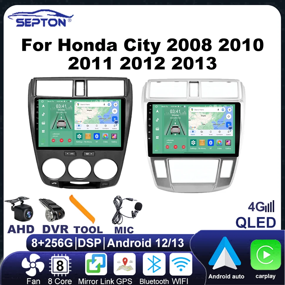 

SEPTON Car Multimedia Radio Player For Honda City 2008 2010 2011 2012 2013 Stereo QLED GPS 4G DSP 2Din CarPlay Android Autoradio