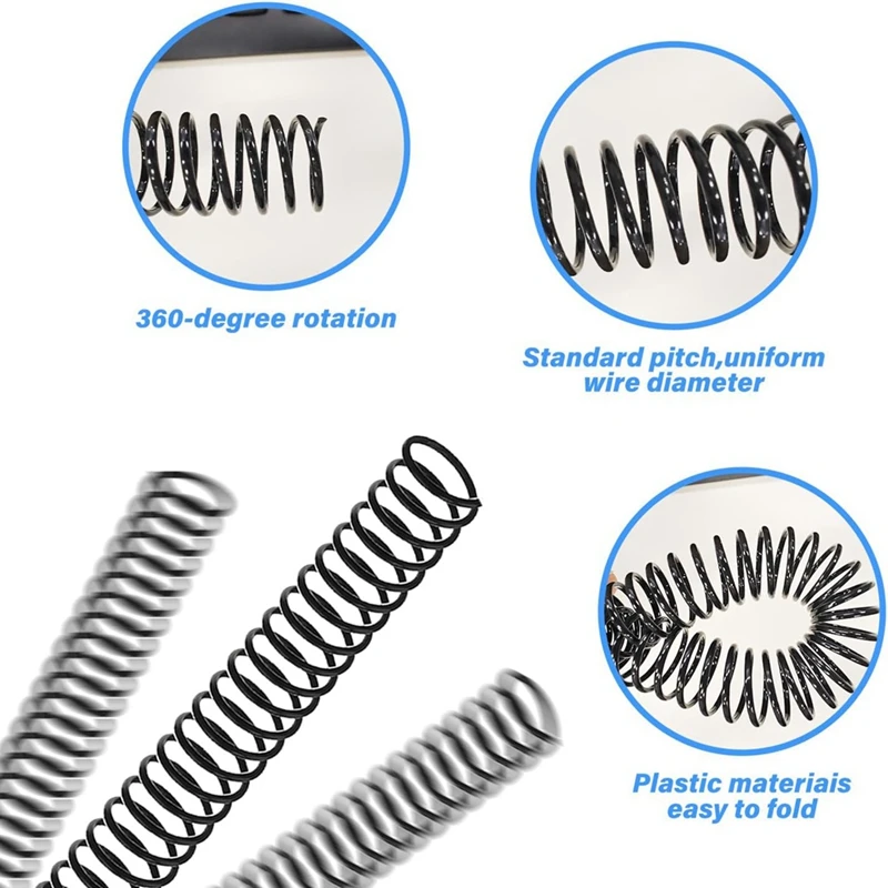 120 PCS Spiral Binding Coils Plastic Binder Binding Spirals Rings Multi Size Spiral Binding Wire Combs , 4:1 Pitch