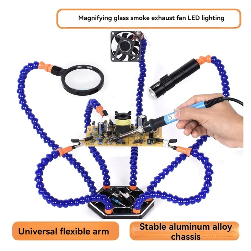 Electronic Soldering Helping Hands Tool  With 3X Magnifier LED Flashlight USB Welding Smoke Exhaust Fan For PCB IC Repair