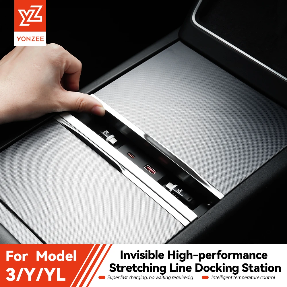 YZ USB Hub Docking Station For Tesla Model 3 Highland Y Juniper YL Center Console Fast Charging Expansion Dock Car Accessories