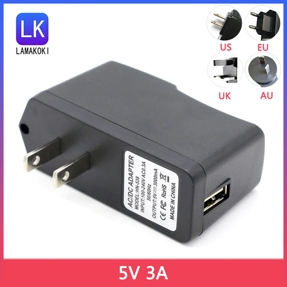 

5V 3A Power Adapter AC USB 5V3A Charger Switching Power Supply Universal USB Interface EU US UK AU Plug