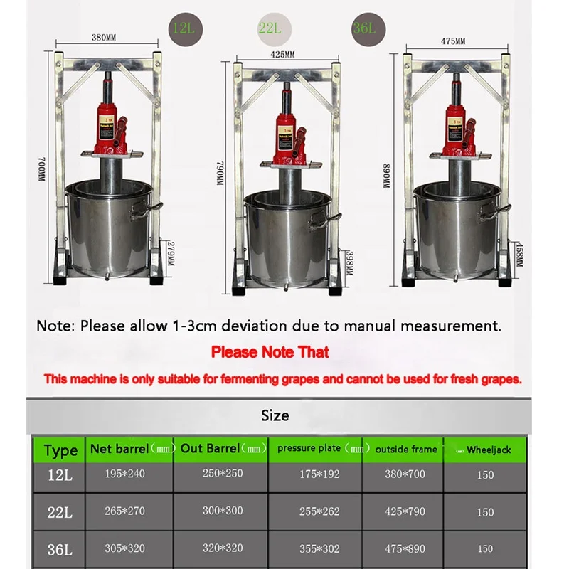 Manual  Fruit Wine Press Stainless Steel Grape Berry  Juice Press Vegetable Dehydrator for Home Wine Making