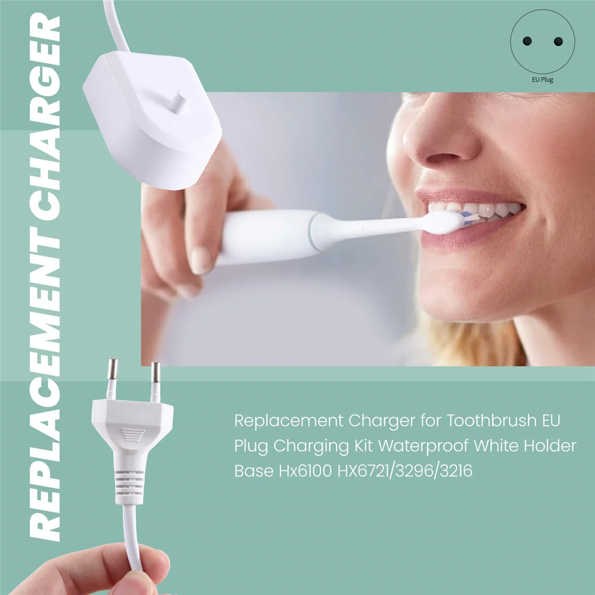 Replacement Charger for Philips Toothbrush EU Plug Charging Kit Waterproof White Holder Base Hx6100 HX6721/3296/3216