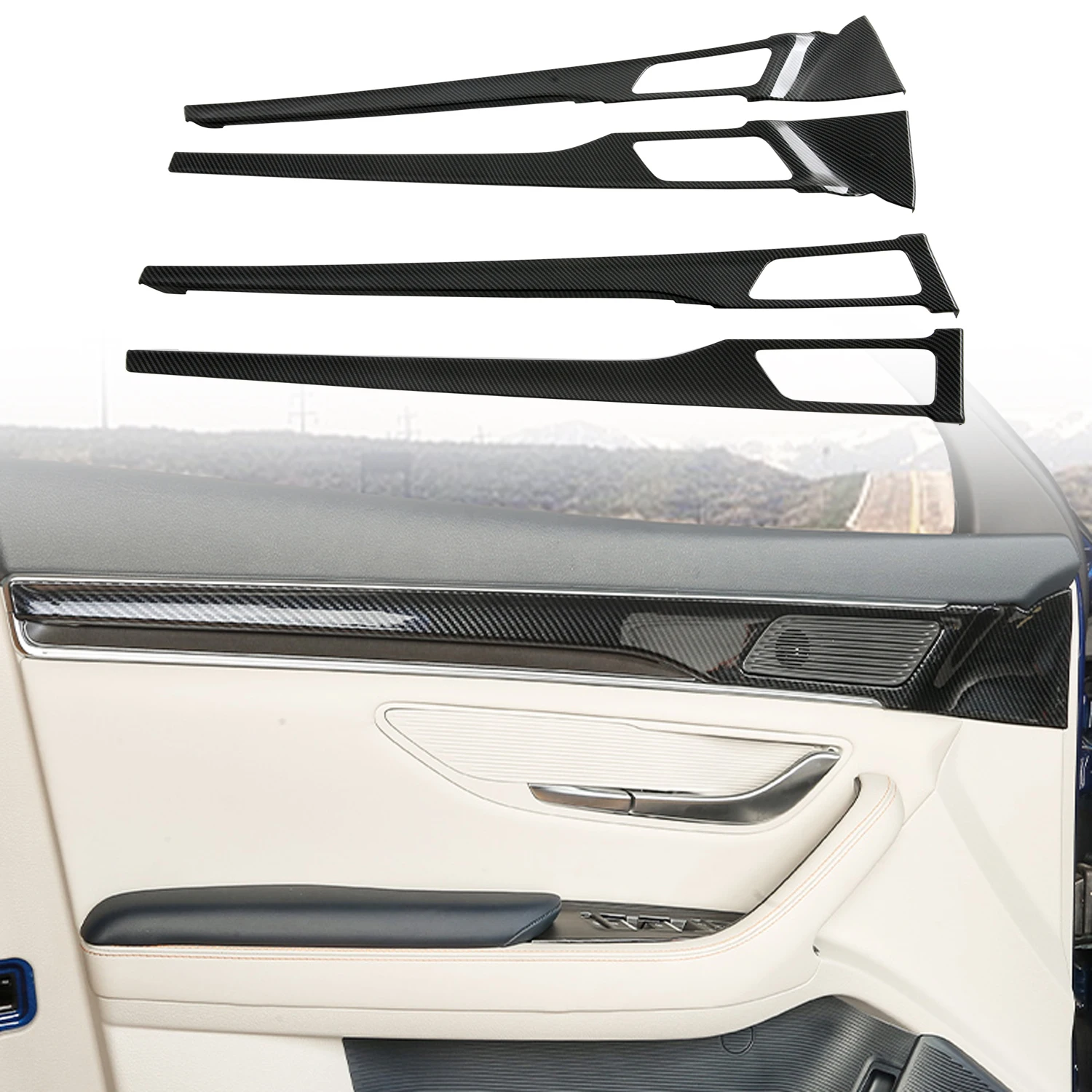 

For BYD Song Plus DM-i EV / Seal U/ Sealion 6 2021-2025 Carbon Black Interior Door Speaker Panel Molding Strip Cover Trim 4pcs