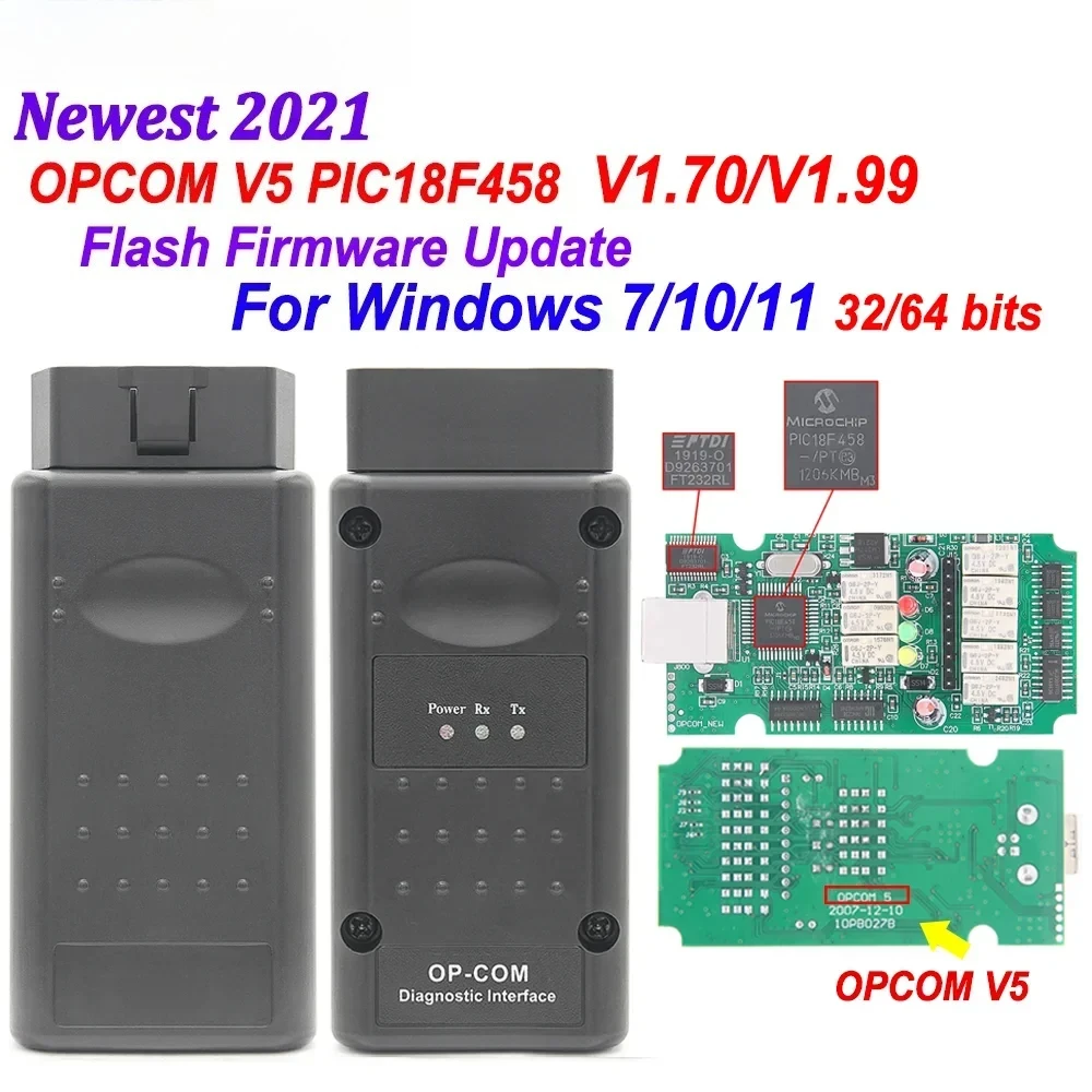 New 2021 200603a OPCOM V5 PIC18F458 OP COM 1.70 Support Flash Firmware Update OP-COM CAN BUS OBD2 Car Diagnostic Tool For Opel