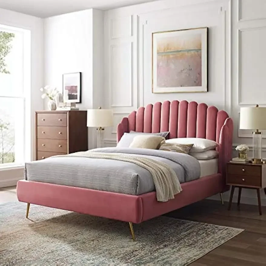 

Performance velvet canvas folding bed, pink rose, modern minimalist style bed, high-end comfort