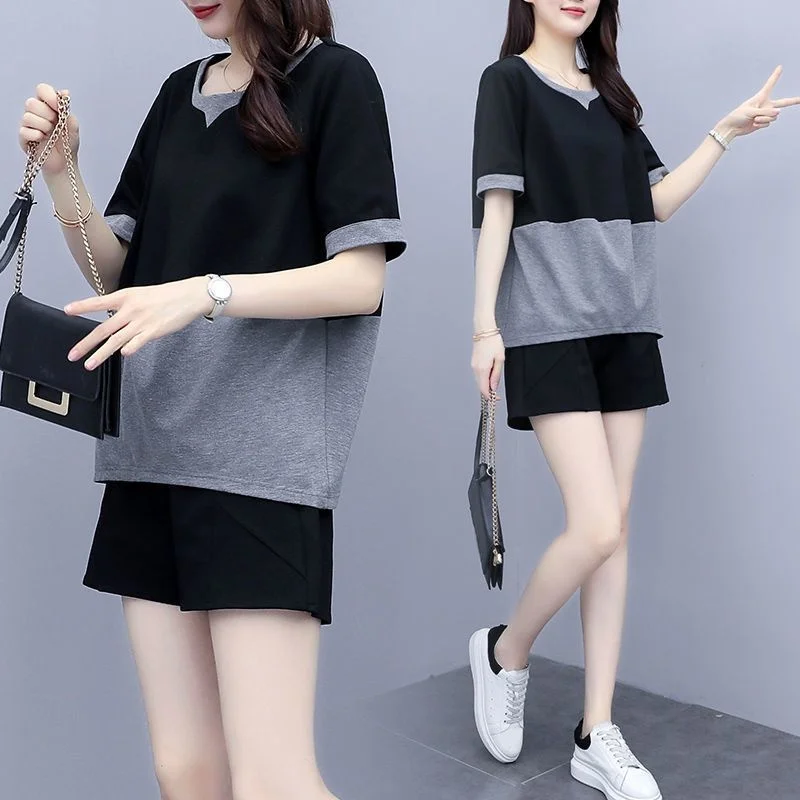 Women\'s Slim Suit Crop Top Shorts Two Piece Set 2022 Summer New Korean Plus Size Clothing Casual Loose Fashion Outfits For Women