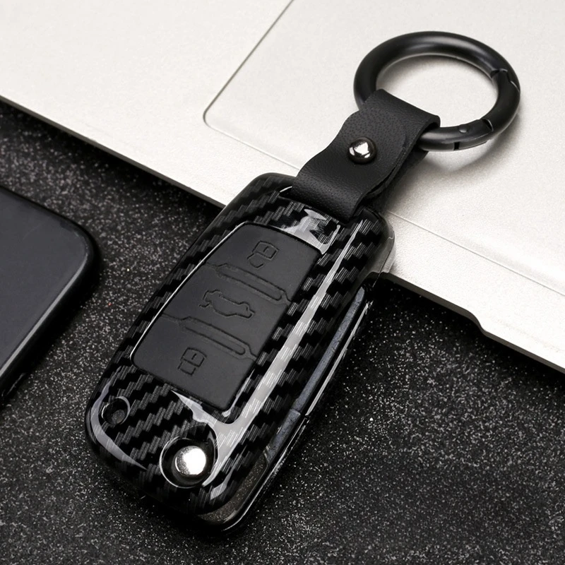 Carbon Fiber Silicone Flip Car Key Cover Case Protection Shell For Audi A1 A3 A4 A6 TT Allroad Q3 Q7 R8 S6 SQ5 RS4 2018 keychain