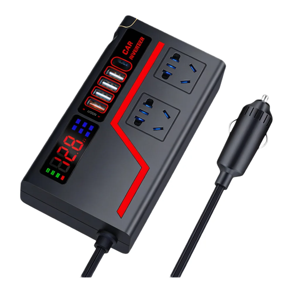 DC To AC Converter 2000W Inverter Travel Power Solution Black Inverter User-Friendly LCD Display Multiple Outputs