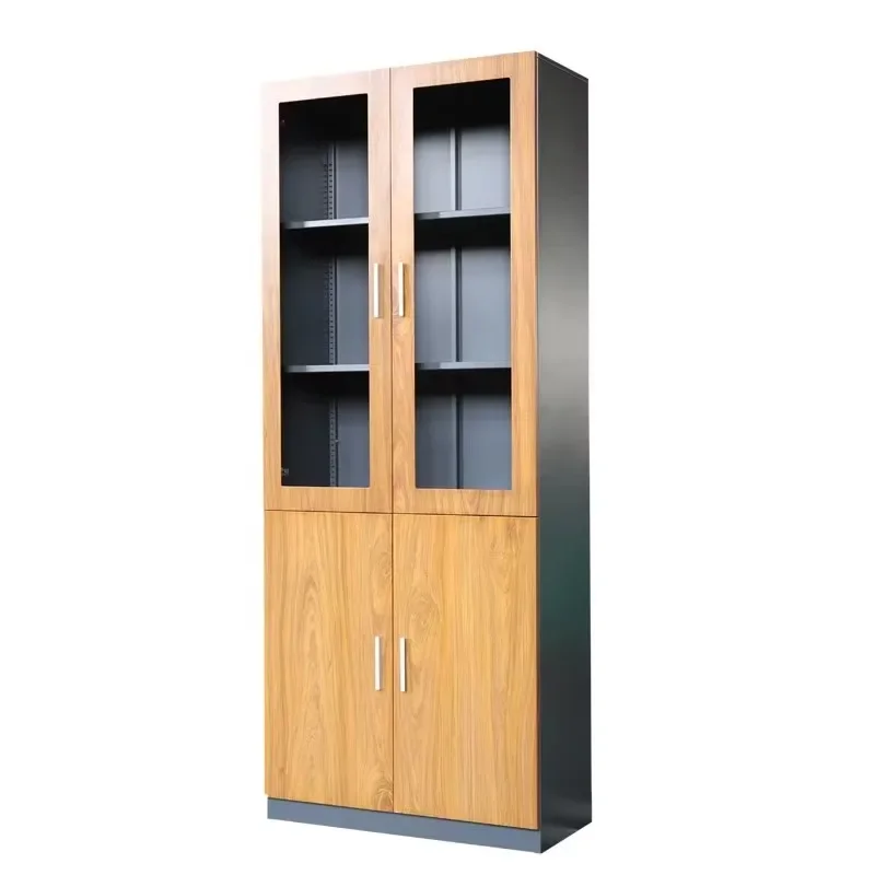 

Glass Door Cupboards Wood Grain Transfer Printing Steel Swing Door Filing Cabinet