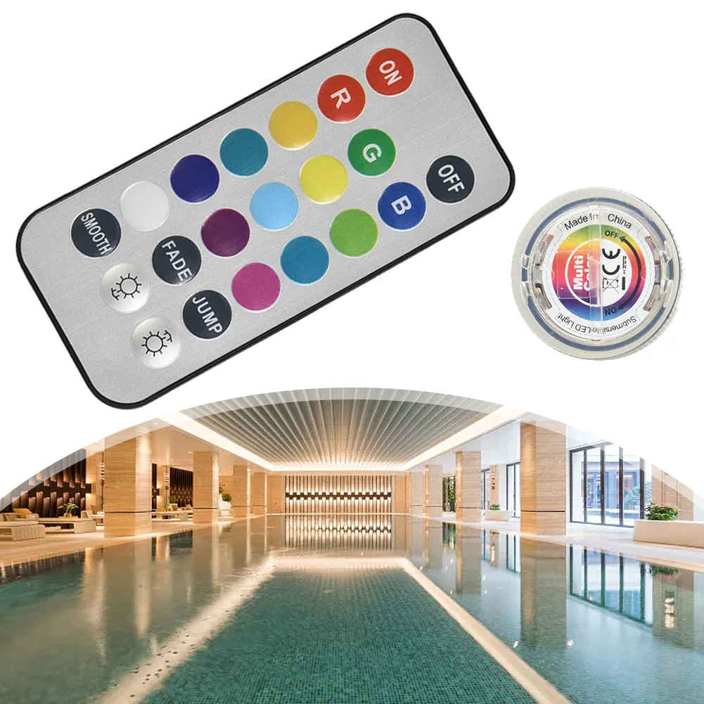 Lámpara de luz subacuática para acuario, control remoto, resistente al agua, 1 ud./10 Uds., 3x2,2 cm, fuente, Mini piscina, luz RGB útil