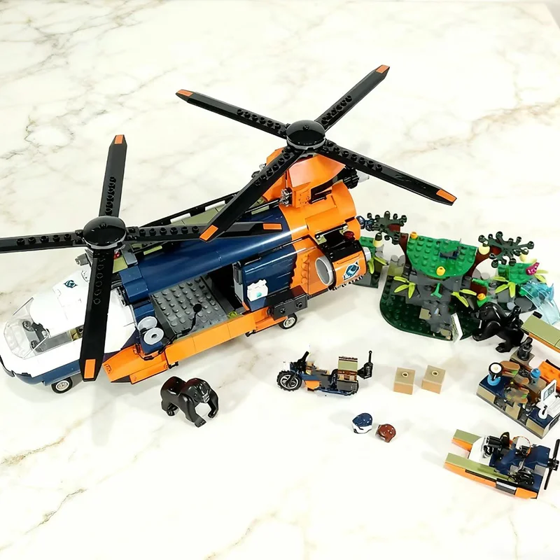 

Third Party Compatible MOC Sets City Series Building Blocks Jungle Helicopter Base Explorer Plane Gorilla Toys for Kids Gift