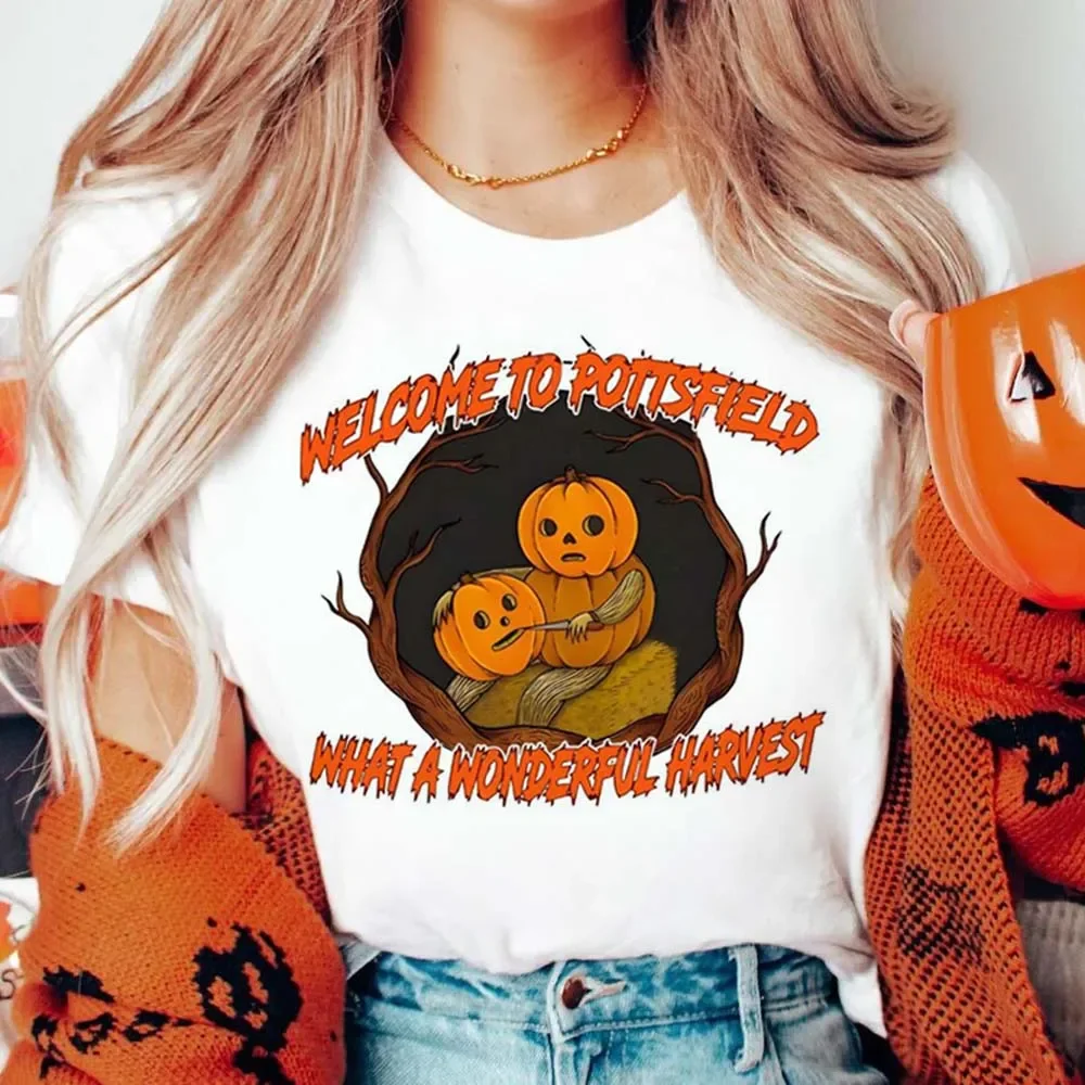 Welcome To Pottsfield What A Wonderful Harvest Print Fun T-Shirt Summer Top Basic O-Neck Harajuku Style Halloween Cute T-Shirt