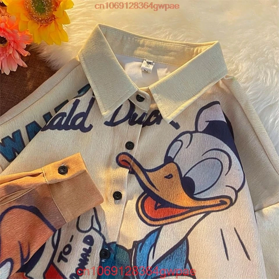 2022 Disney Fashion Brand Cartoon Donald Duck New Long Sleeve Shirt Men Women Korean Style Loose and Lazy Style Coat