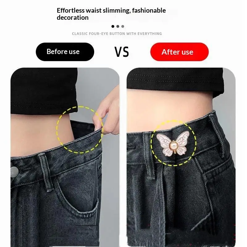Schmetterlings-Jeansknopf, verstellbare Clips, Taillenverengung, Schnallenversteller für Hosen und Röcke, einziehbarer Knopfstift – Detail 4