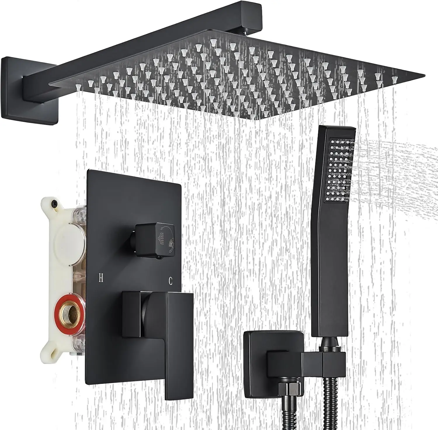 

Матовая черная душевая система с 10-дюймовой лейкой и ручным распылителем, настенный роскошный комплект для ванной комнаты