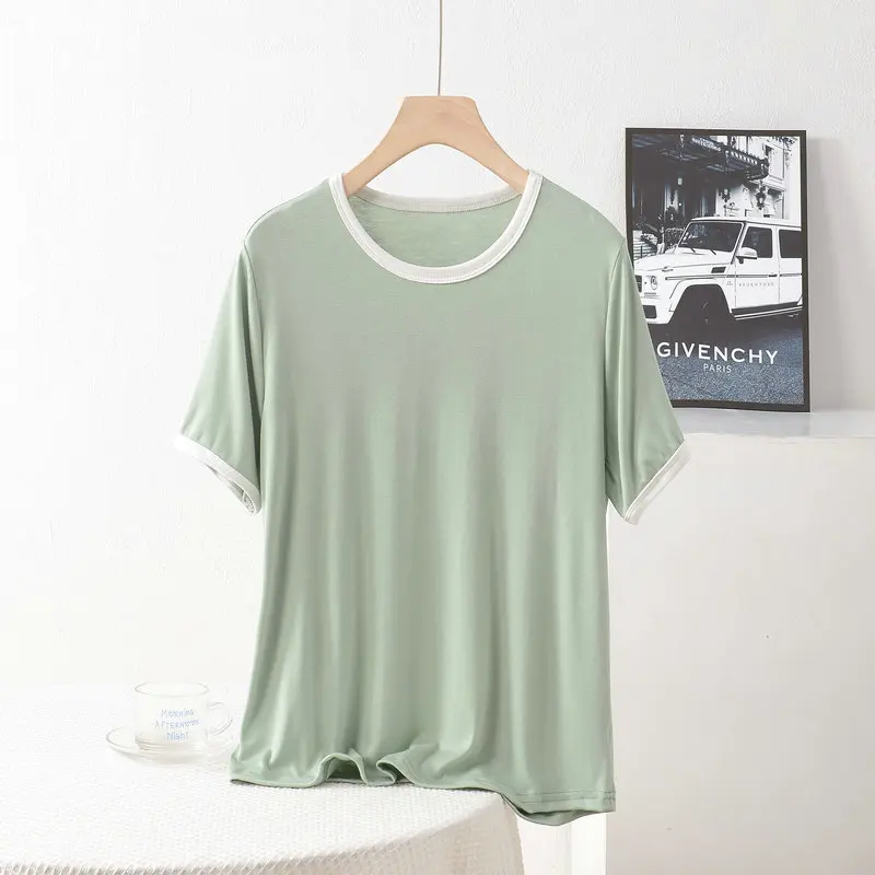 XL a 8XL Modal O-pescoço Camiseta de manga curta com acabamento branco Camisetas soltas com bloqueio de cor Camisetas leves e versáteis