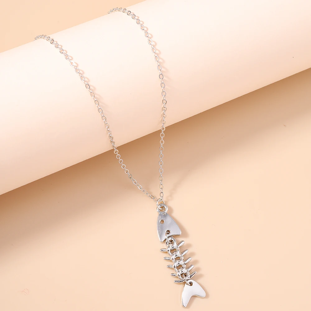 Aihua Neue Personalisierte Edelstahl Fisch Knochen Anhänger Halskette Für Frauen Männer Hip Hop Sommer Strand Urlaub Schmuck Geschenke – Detail 5