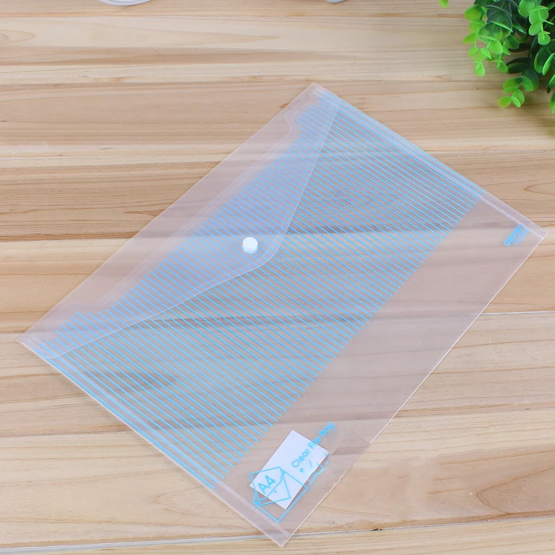 

5Pcs/Lot Blue Semi Transparent PVC File Holders A4 Paper Document Classfication Bags Snap Button Exam Paper Storage Bags