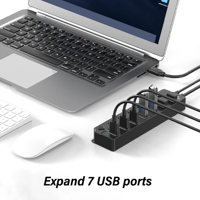 Portable USB Hub USB Data Hub Multiports Adapter With 7/4 Expandable Port,and Switches Quick Syncing For Multiple Device