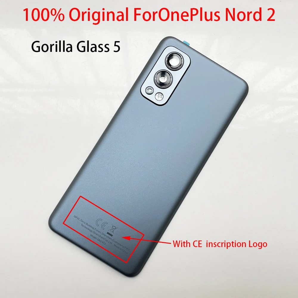 Penutup kaca belakang untuk OnePlus Nord 2 5G casing baterai pengganti pintu belakang, penutup perumahan belakang Nord2 dengan lensa kamera