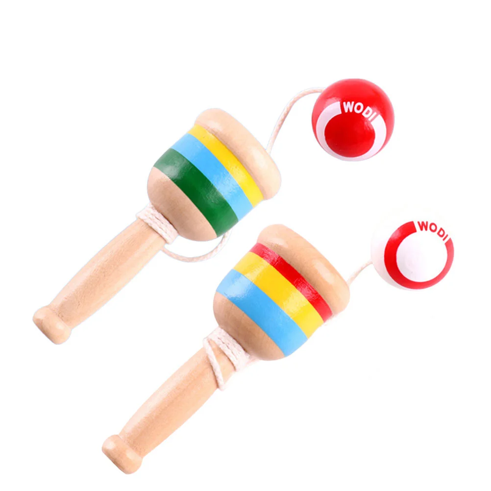 2 Pcs Kendama Cup Toys and Skill Kenball Childrens Throw Catch for Kendall Vintage Wooden