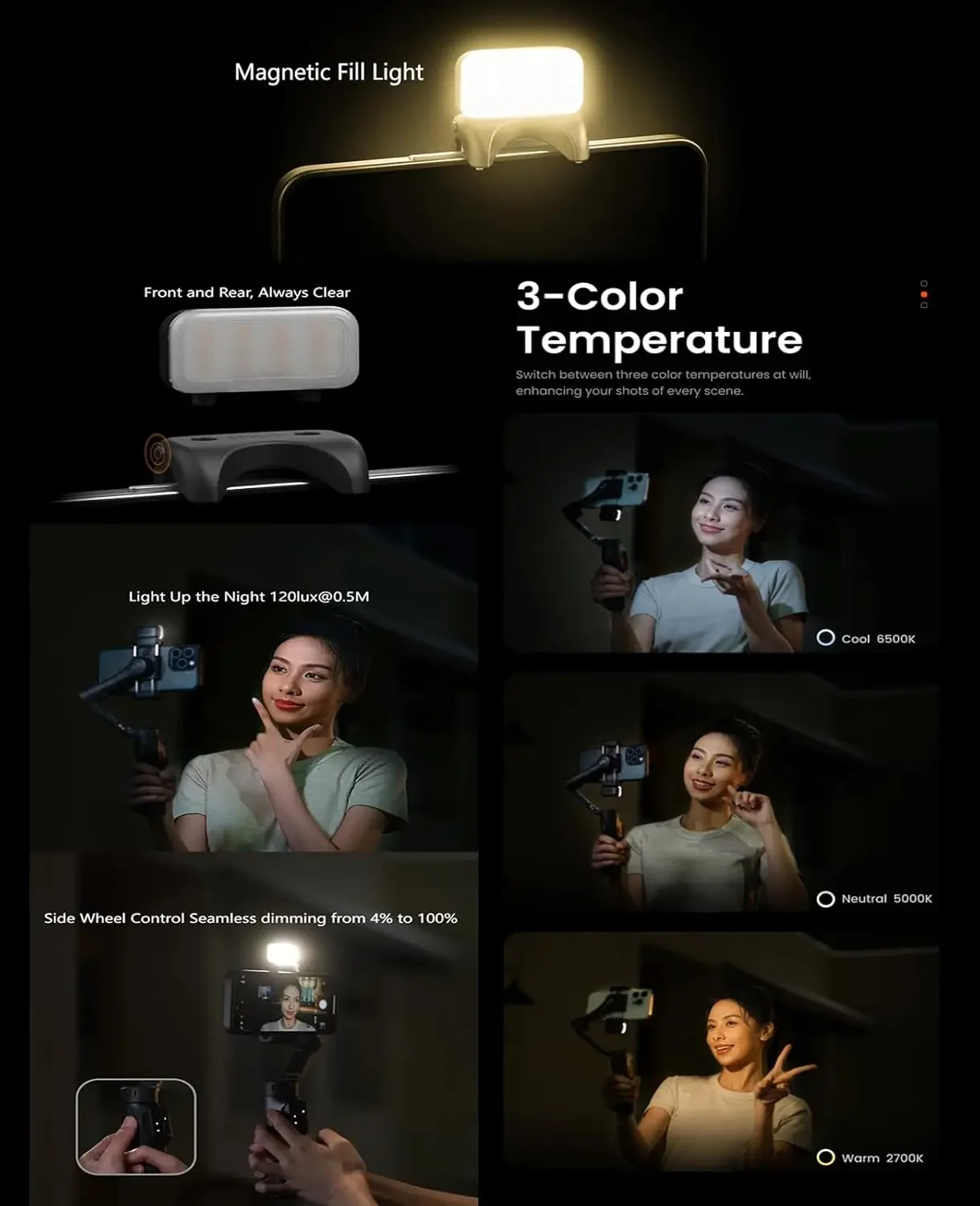 New Hohem ISteady X3 Travel Smartphone Gimbal Stabilizer Portable Foldable 3-Axis Phone Gimbal Stabilizer With Magnetic Fill Lig