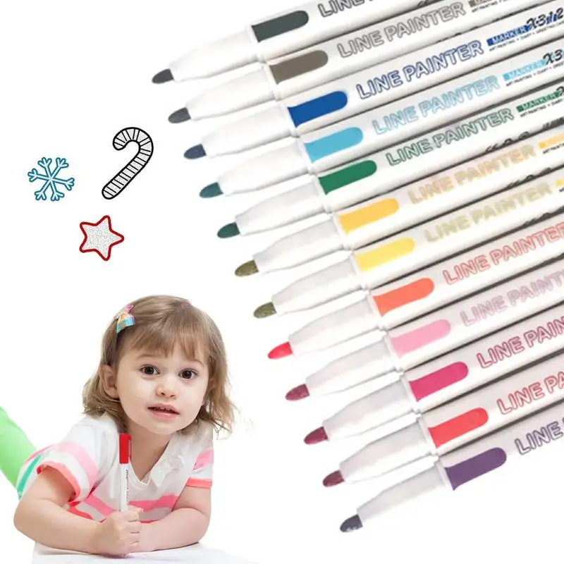 

12 Colors Outline Markers Self Double Line Self Outline Shimmer Markers For Scrapbook Making Easter Eggs Art Crafts For Kids