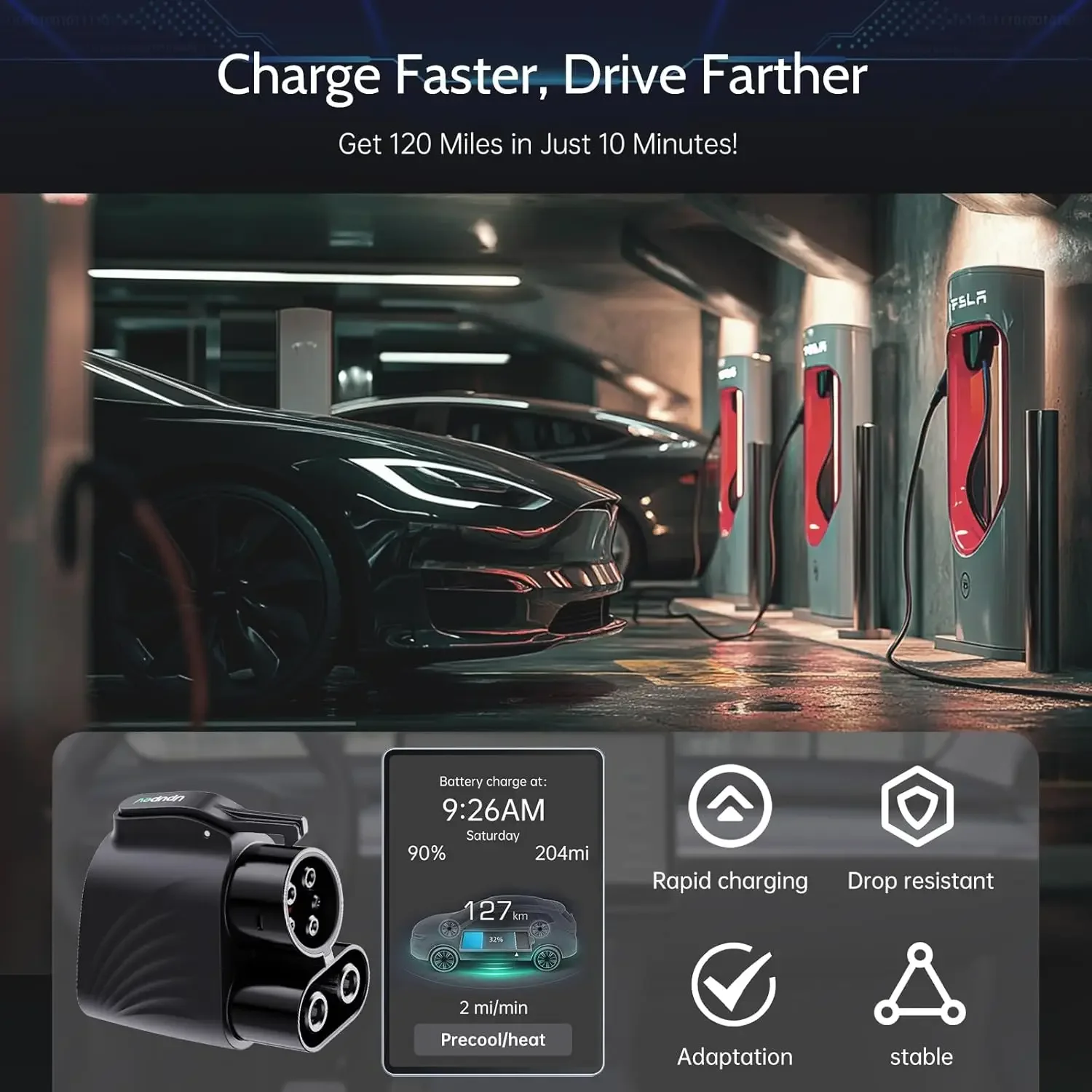 Tesla Supercharger Adapter, Fast Charge Your CCS1 EV at Tesla Superchargers, Electric Vehicle Fast DC Charging Adapter Compatibl